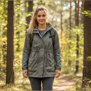 Timberland Jacket Coat Button Front Drawstring Utility Khaki Gray Women’s Size S